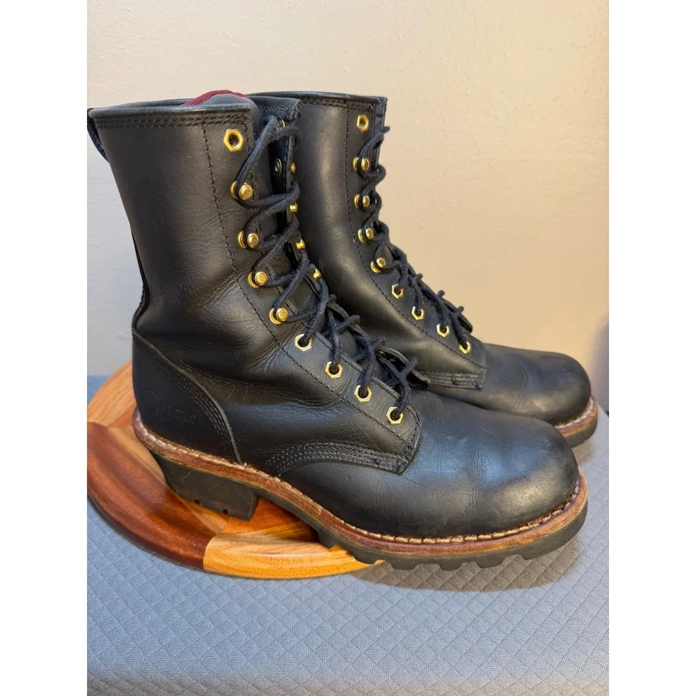 Chippewa Mens 73015 Black Leather Logger Work Boots Vibram Sole 8.5 M